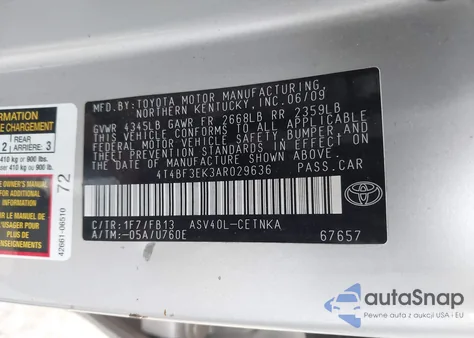 2010 Toyota Camry Se/Le/Xle from USA, damaged, VIN 4T4BF3EK3AR029636